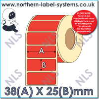Direct Thermal Label <br>Permanent Adhesive<br>RED 38mm x 25mm<br><br> For Larger Label Printers