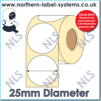 Direct Thermal Label<br>Permanent Adhesive<br>25mm Diameter Circle<br><br>For Larger Label Printers