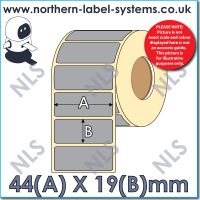 Thermal Transfer Label <br>permanent Adhesive<br> 44mm x 19mm SILVER<br><br> For Larger Desktop Label Printers