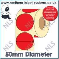 Direct Thermal Label <br>Permanent Adhesive<br>RED 50mm Diameter Circle<br><br> For Larger Label Printers