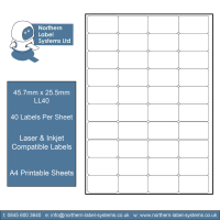 LL40 A4 Labels - 40 Labels Per Sheet<br>45mm x 25mm<br>L7654 Equivalent<br><br>500 Sheets per box