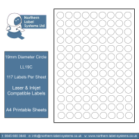 LL19C A4 Labels - 117 Labels Per Sheet<br>19mm Diameter Circles<br><br>500 Sheets per box