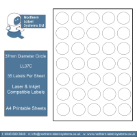 LL37C A4 Labels - 35 Labels Per Sheet<br>37mm Diameter Circles<br><br>500 Sheets per box