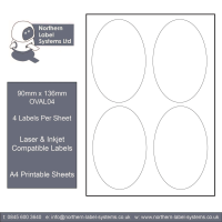 OVAL04 A4 Labels - 6 Labels Per Sheet<br>90mm x 136mm Oval<br><br>500 Sheets per box