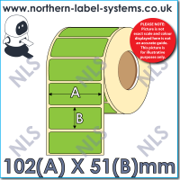 Direct Thermal Label<br>Permanent Adhesive <br>GREEN 102mm x 51mm<br><br> For Small Desktop Label Printers