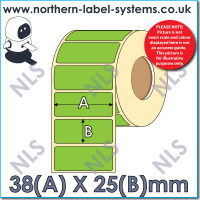 Direct Thermal Label<br>Permanent Adhesive<br>GREEN 38mm x 25mm<br><br>For Small Desktop Label Printers