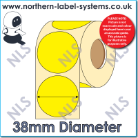 Direct Thermal Label<br>Permanent Adhesive<br> YELLOW 38mm Diameter Circle<br><br> For Larger Label Printers