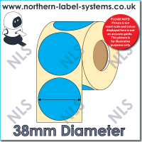Direct Thermal Label<br>Permanent Adhesive<br>BLUE 38mm Diameter Circle<br><br>For Small Desktop Label Printers