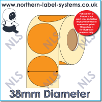 Direct Thermal Label <br>Permanent Adhesive<br>ORANGE 38mm Diameter Circle<br><br> For Larger Label Printers