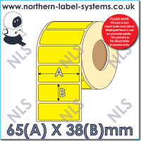 Direct Thermal Label<br>Permanent Adhesive<br> YELLOW 65mm x 38mm<br><br> For Larger Label Printers