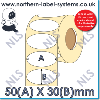 Gloss White Synthetic Label<br>50mm x 30mm OVAL<br>Permanent Adhesive<br><br>For Larger Desktop Label Printers