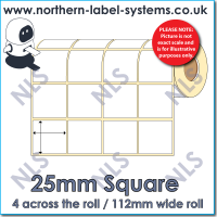 Thermal Transfer Label<br>Permanent Adhesive<br> 25mm x 25mm 4 Across<br><br>For Small Desktop Label Printers