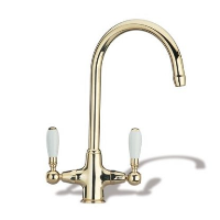 paini swan neck kitchen tap ceramic lever handles Gold Brass