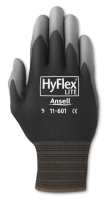 Ansell Hyflex 11-601 PU Coating on a Nylon Liner Palm Coated Grey/Black-9-Pack of 12 Pairs