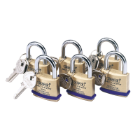 Draper Pack of 6 x 40mm Solid Brass Padlocks with Hardened Steel Shackle 67659