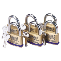 Draper Pack of 6 x 60mm Solid Brass Padlocks with Hardened Steel Shackle 67663