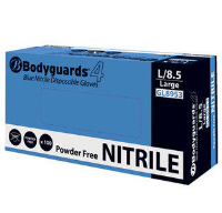 Box 100 Bodyguards GL8952 Blue Nitrile PF Disposable Gloves Medium