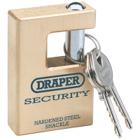 Draper Expert 76mm Quality Close Shackle Solid Brass Padlock and 2 Keys with Hardened Steel Shackle 64202