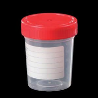 Container 150ml PP, Red Cap Clear Base, Labelled, Aseptic (450)