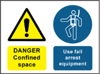 Danger Confined Space, Use Fall Arrest Safety Sign