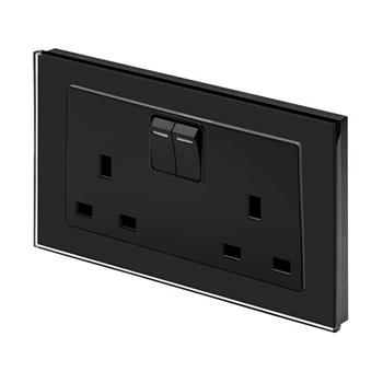 Crystal PG 13A DP Double Plug Socket with Switch Black