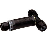 THB.402.E2A.2 (TeeTube with innovative cable gland, 2 Pole Screw - end barrier contact 7mm to 13.5mm on one gland 10.5mm to 14mm on the other, 4 mm max conducter size IP68 32A 450V 3 cable entries - Hylec APL Electrical Components)