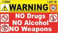 L207 M - Warning Drugs, Alcohol, Weapons Label (100)