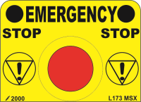 L173 MX -Emergency Stop Label 65x47mm (100)