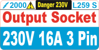 L259 S 16a 230V 3 Pin Outlet Socket Label (100)