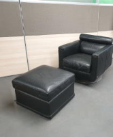 Ellis Style Black Leather Chair and Footstool 