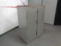1100h mm Grey Metal Cupboard with Walnut Top 