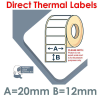 020012DTNRW1-2500, 20mm x 12mm, Direct Thermal Labels, REMOVABLE Adhesive, 2,500 per roll, FOR SMALL DESKTOP LABEL PRINTERS