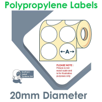 020DIAGPNPW2-10000, 20mm Diameter Gloss White Polypropylene Label, 2 Across, Permanent Adhesive, 10,000 per roll FOR LARGER LABEL PRINTERS