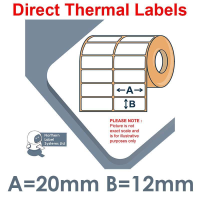 020012DTNRW2-10000, 20mm x 12mm 2 Across, Direct Thermal Labels, REMOVABLE Adhesive, 10,000 per roll, For Larger Label Printers