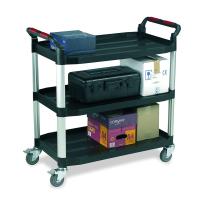 Strong 3 Shelf Long Utility Trolley With Braking Castors For The Catering Industry