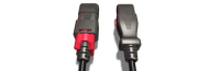 C13/C19 power cords with integrated locking mechanism