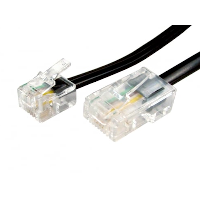 3 metre RJ11 (6P4C) to RJ45 (8P8C) telecoms cable on black 4 core flat telecoms cable.