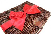 Superior VINTAGE BROWN WICKER Hamper (14") with Eco-Friendly RED Bow - MEDIUM