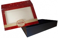 10 x Easy Fold Trays with Sleeves - (30x20x6cm) MEDIUM BLACK TRAYS/MERRY CHRISTMAS SLEEVES