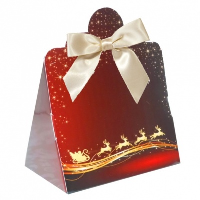 10 x Triangle Gift Box with Mini Bows - (Large) REINDEER/CREAM BOWS