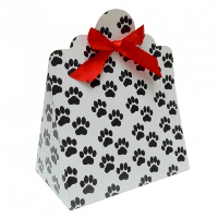 10 x Triangle Gift Box with Mini Bows - (Large) PAW PRINTS/RED BOWS